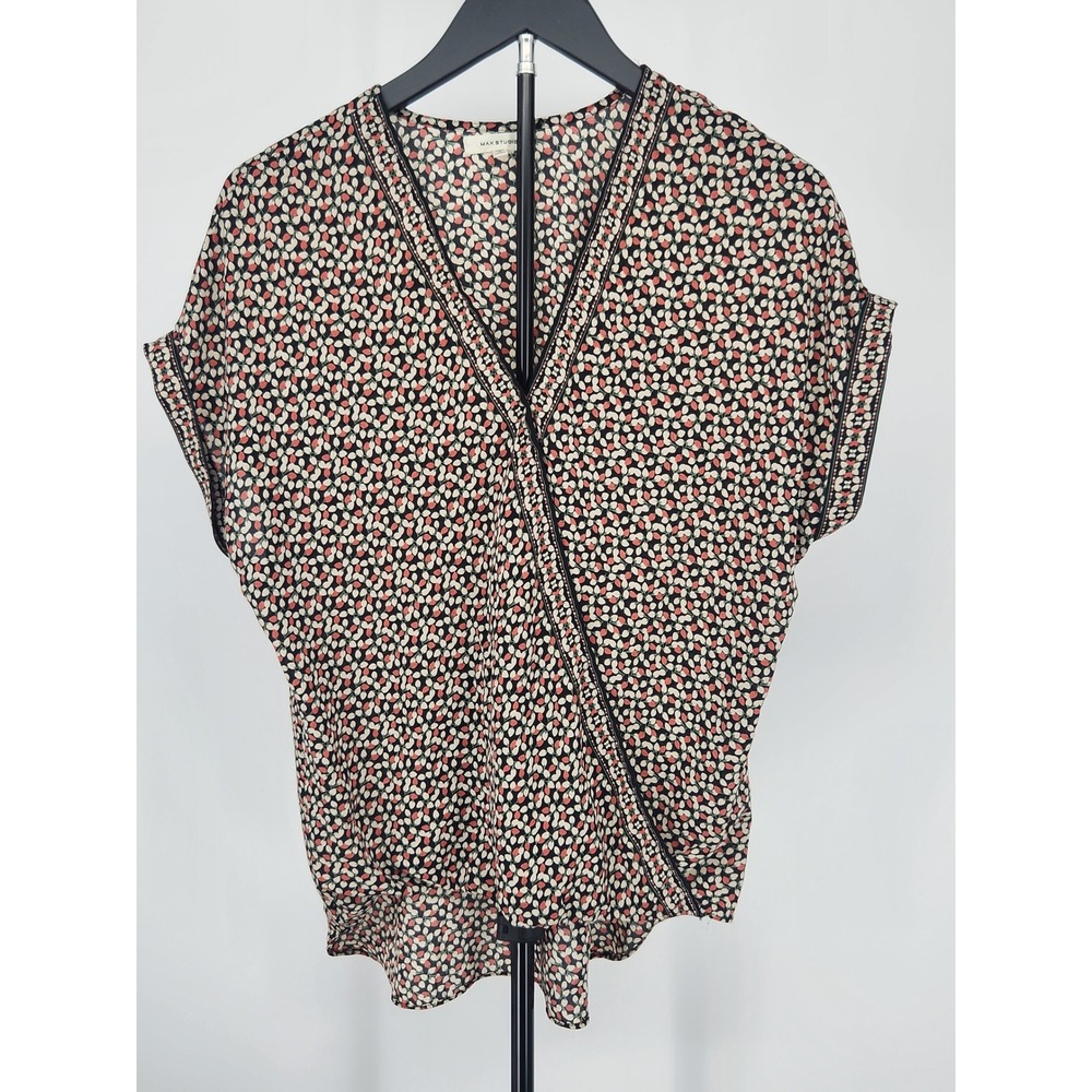 Max Studio Womens Floral Surplice V-Neck Blouse Red Black White Size M 2705D39